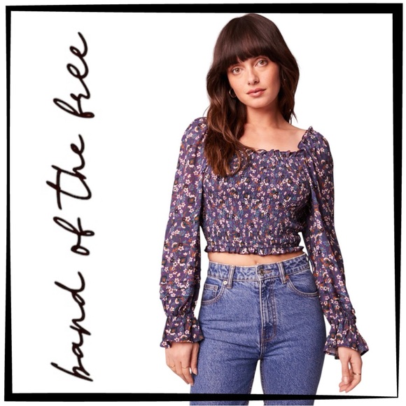 Band of the Free Tops - Band Of The Free Agathe Purple Floral Smocked Top Women Size Large NWT